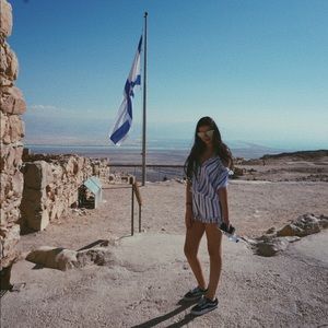 Blue and white stripped off the shoulder romper